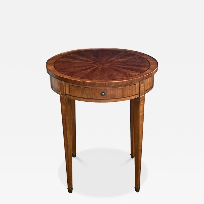 French Louis XVI Style Tulipwood Marquetry Veneered Circular Side Table