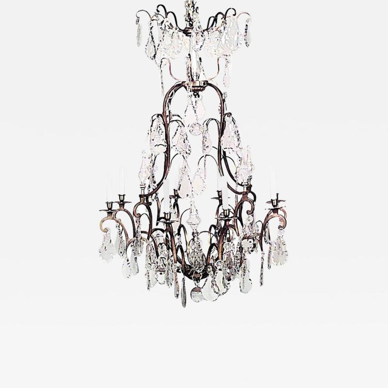French Louis Xv Style Bronze Dore And Crystal Chandelier