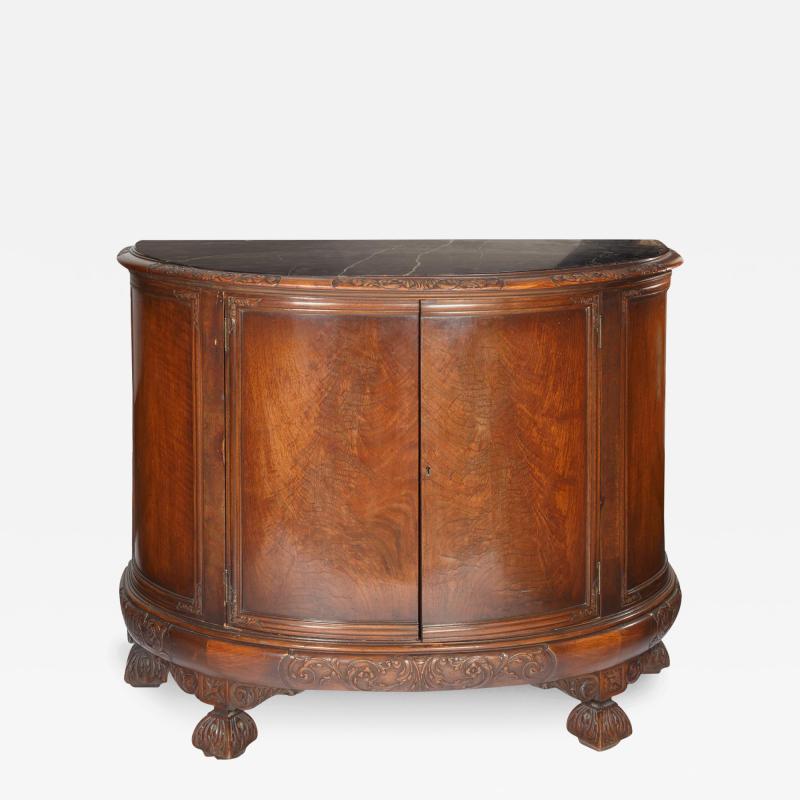 French Mahogany Wood Demilune Shape Marble Inserted Top Sideboard Server