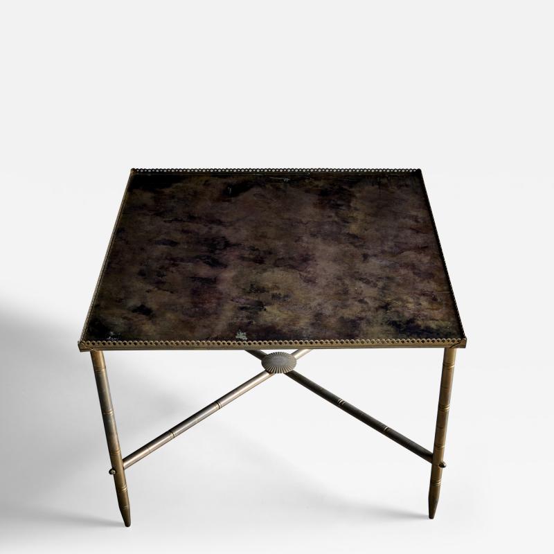 French Maison Brass and antiqued mirror side table or small coffee table 1960s