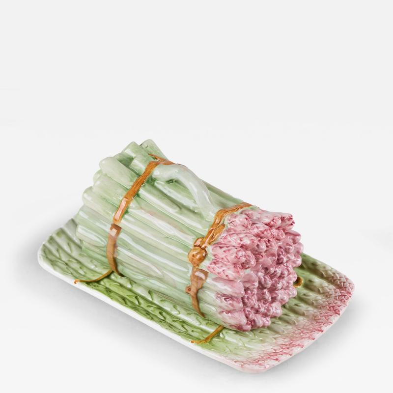 French Majolica mid century asparagus serving dish and plate