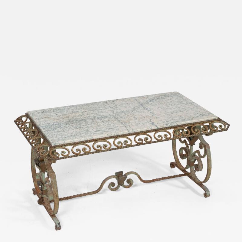 French Marble Wrought Iron Coffee Table