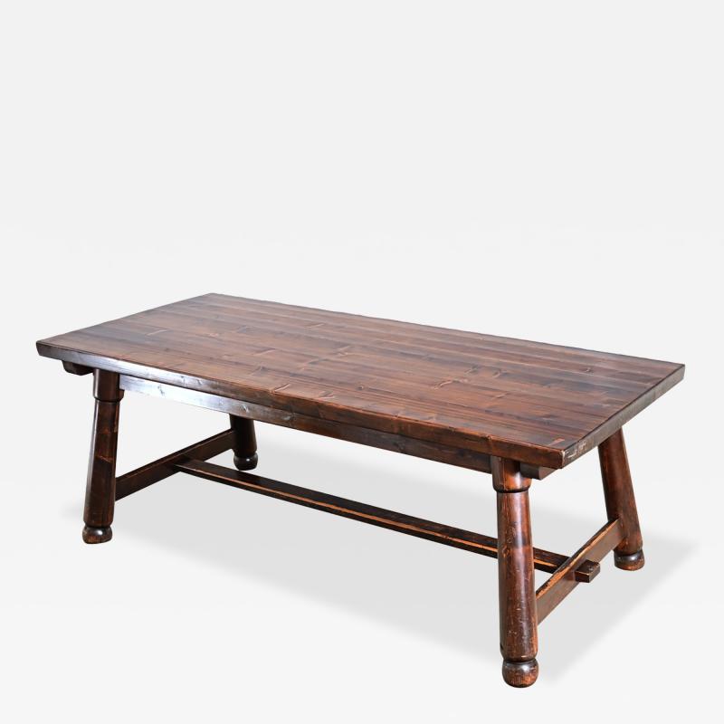 French Mid Century Brutalist Pine Dining Table
