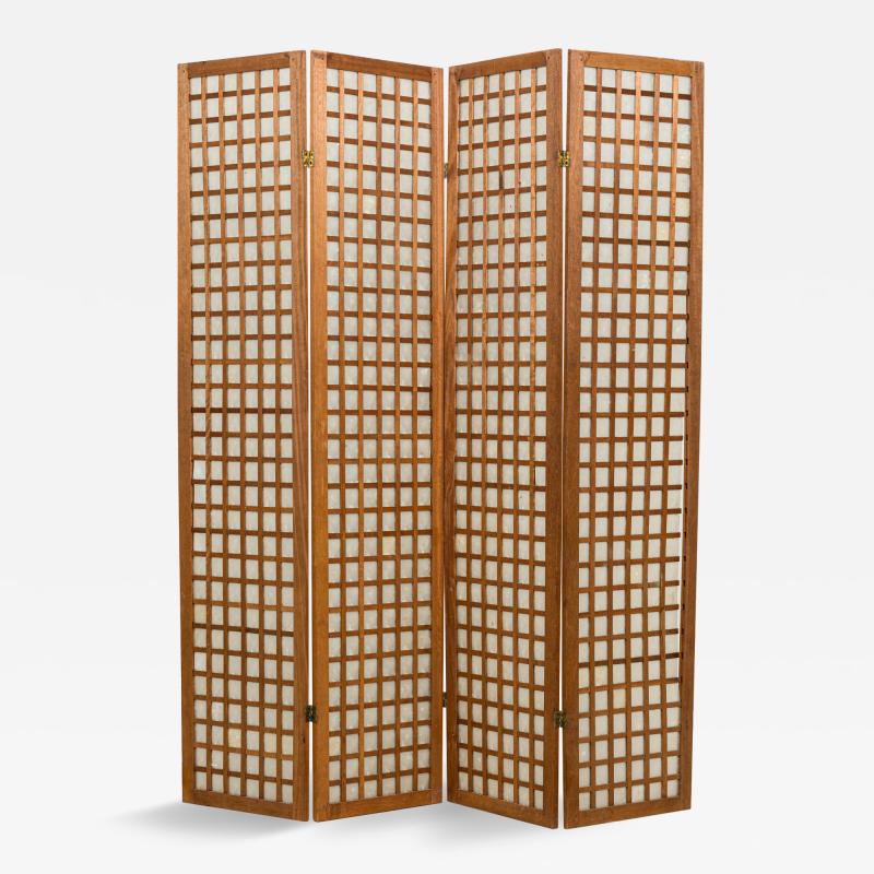 French Mid Century Cerused Wood and Mother of Pearl Four Panel Screen