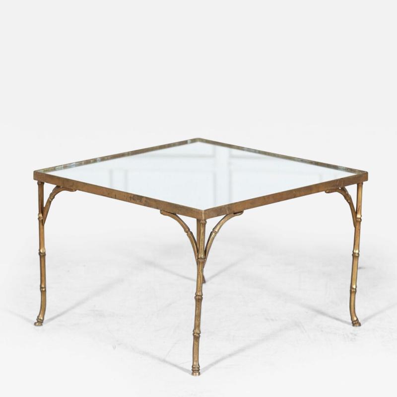 French Mid Century Gilt Bronze Faux Bamboo Mirror Top Side Table