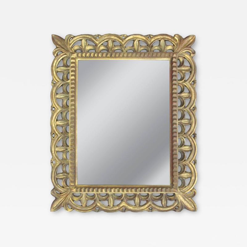French Mid Century Hand Carved Gilt Wood Rectangular Mirror 1940