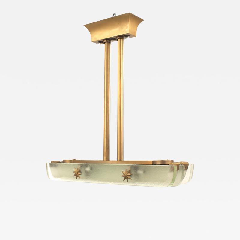 French Mid Century Lucite and Brass Chandelier