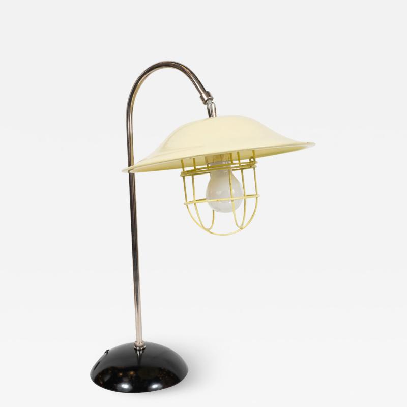 French Mid Century Modern Chrome and Lemon Cream and Black Enamel Table Lamp
