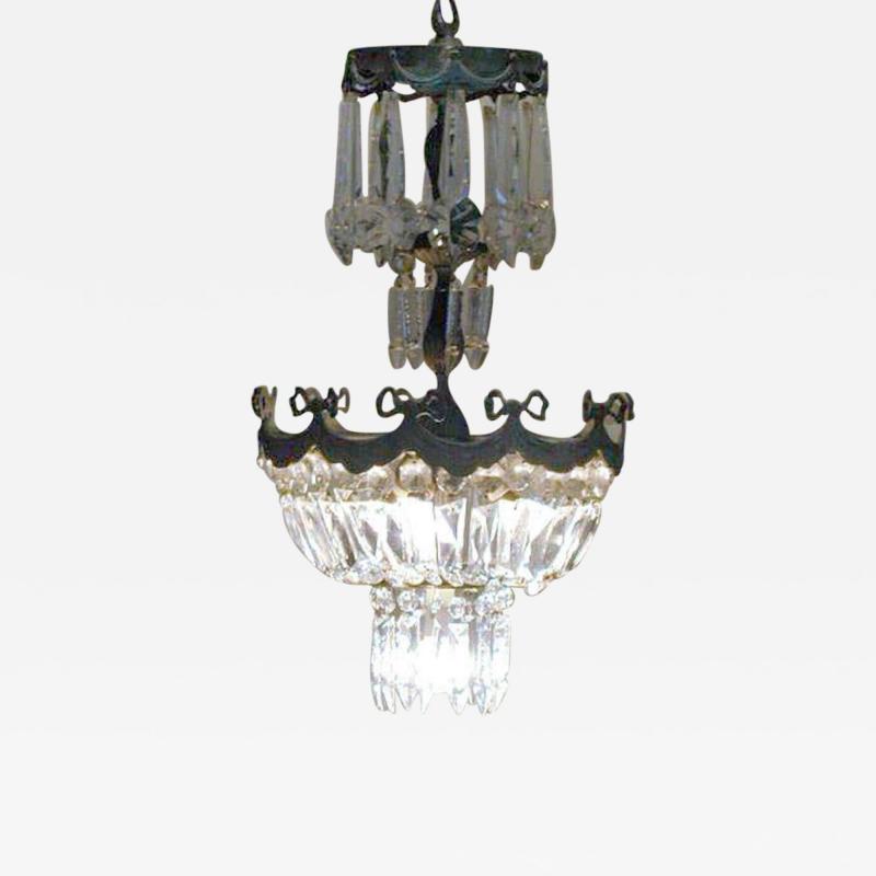 French Mid Century Modern Neoclassical Crystal and Silvered Bronze Chandelier