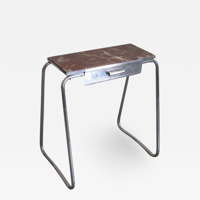 French Mid Century Modern Steel and Marble Vanity or Nightstand 1930