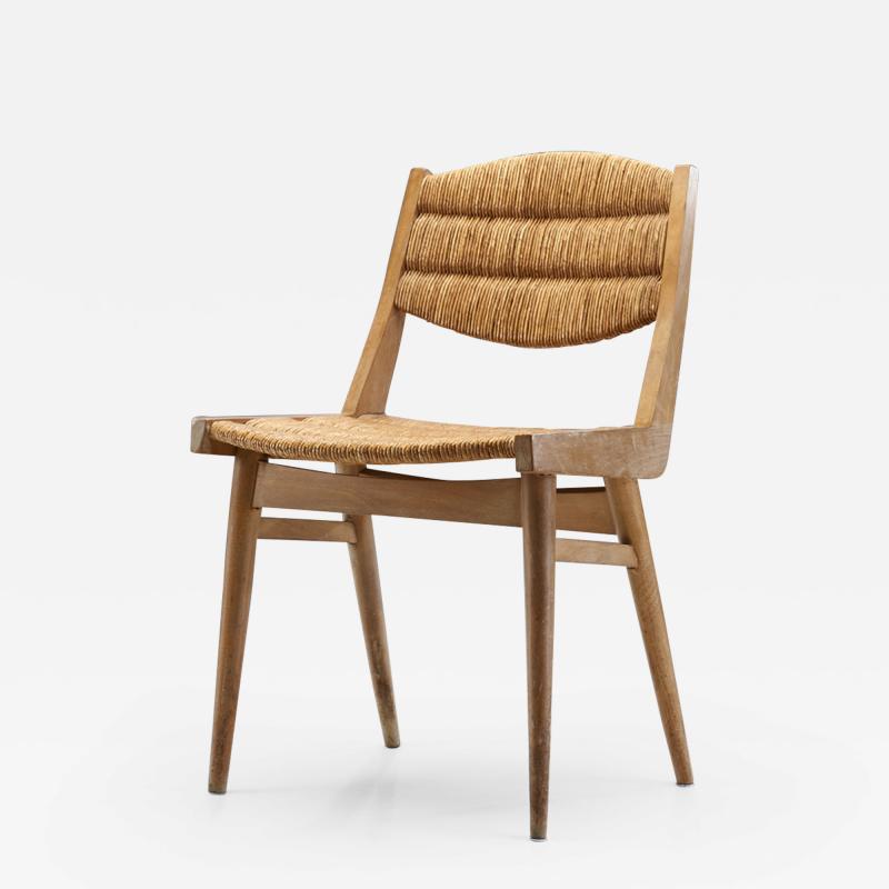 French Mid Century Modern Wood and Cane Chair France ca 1950s