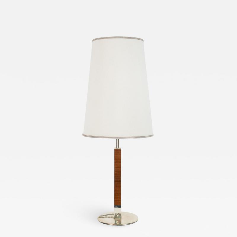 French Mid Century Walnut Column Table Lamp