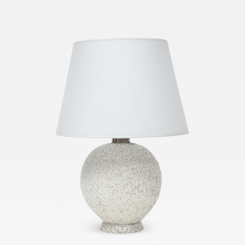 French Mid Century White Ceramic Lamp w Parchment Shade France 1950