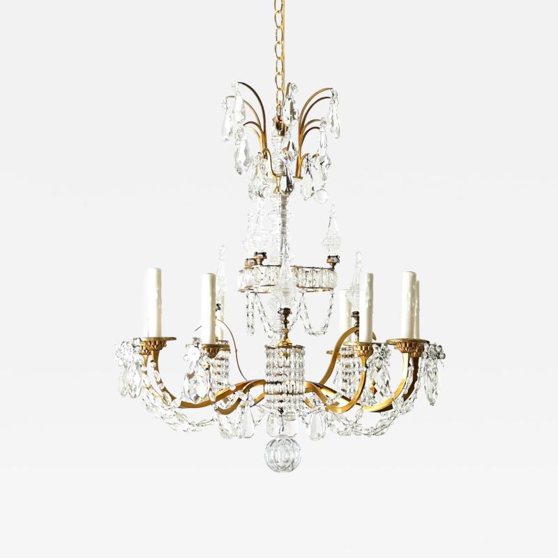 French Midcentury Brass and Crystal Chandelier