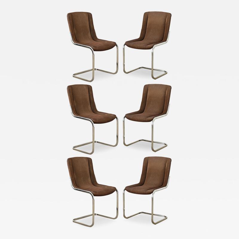 French Midcentury Cantilever Chrome Dining Chairs