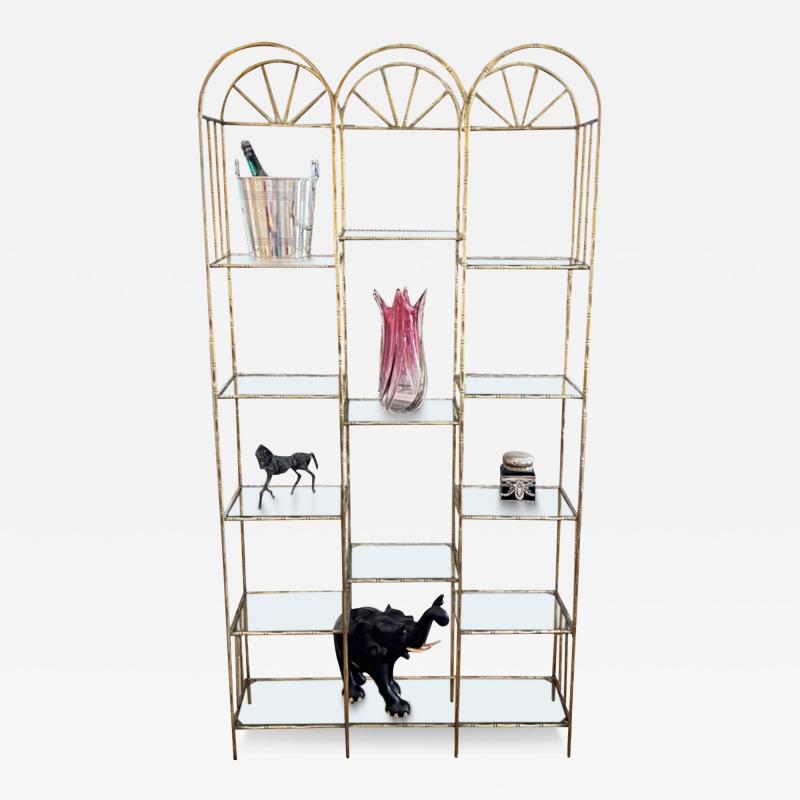 French Midcentury Faux Bamboo Brass and Glass Shelves