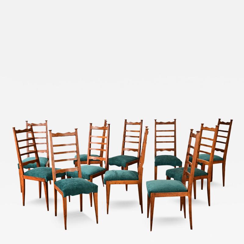 French Midcentury Set of 11 Ladderback Dining Chairs