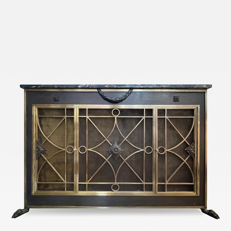 French Modern Bronze Cabinet With Marble Top