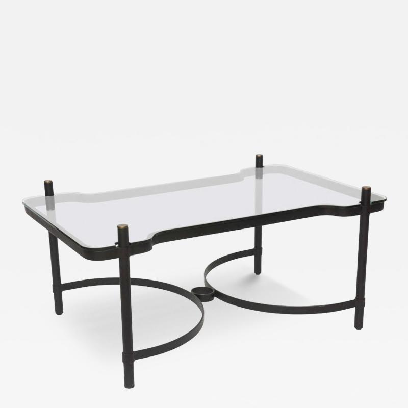 French Modern Iron Brass and Glass Low Table Jacques Adnet