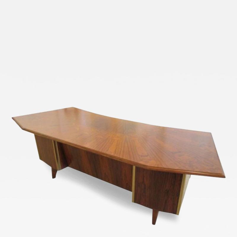 French Modern Palisander Brass Trimmed Executive Desk Maison Raphael