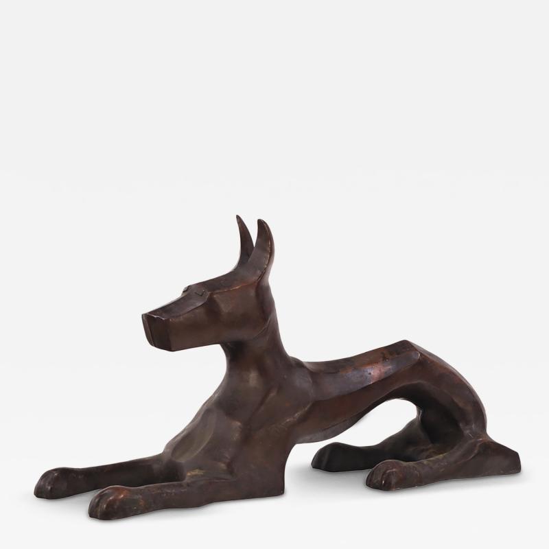 French Modernist Bronze Sculpture of a Stylized Dog C 1940 