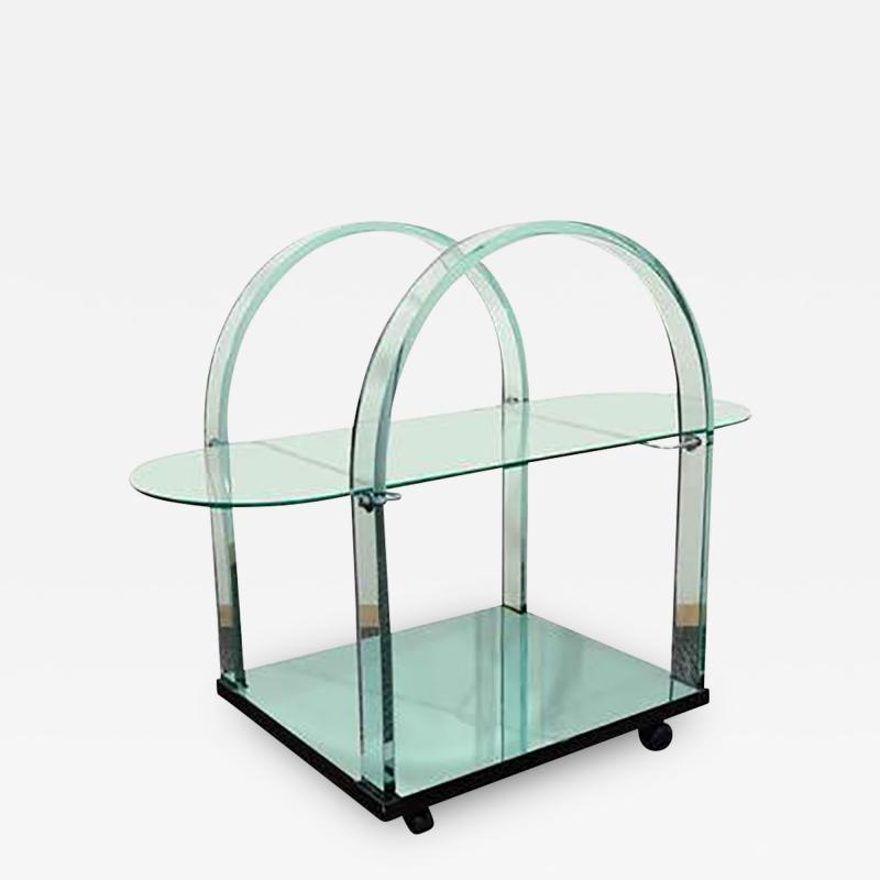 French Modernist Glass and Mirror Serving Cart