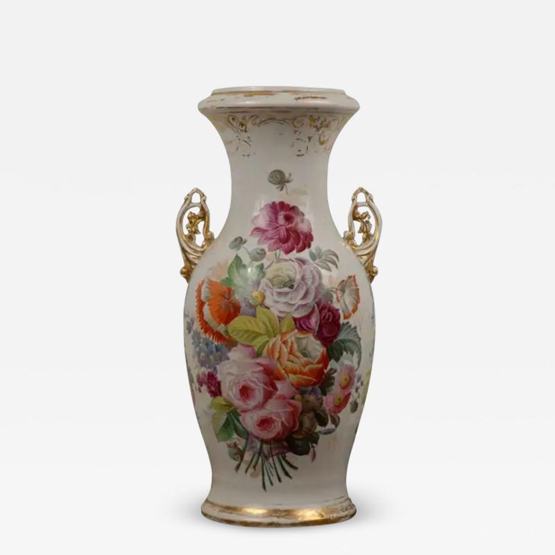 French Napoleon III 19th Century Hand Painted Porcelain Vase with Floral D cor