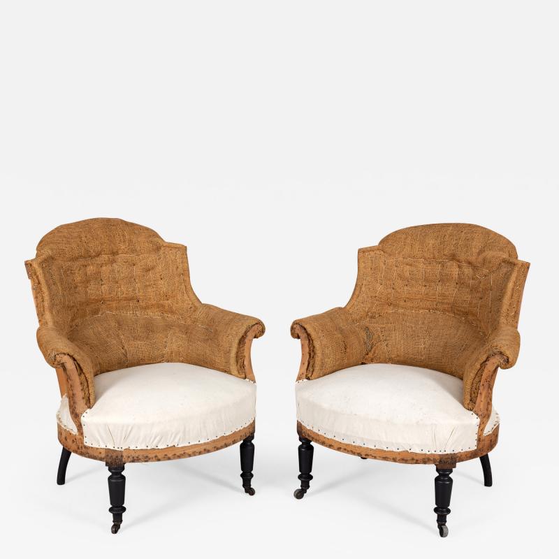 French Napoleon III Arched Back Armchairs A Pair