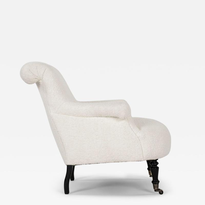 French Napoleon III Armchair in White Boucle