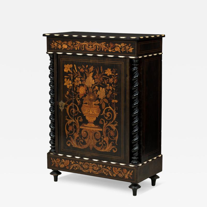 French Napoleon III Bone and Wood Floral Inlaid Credenza Cabinet