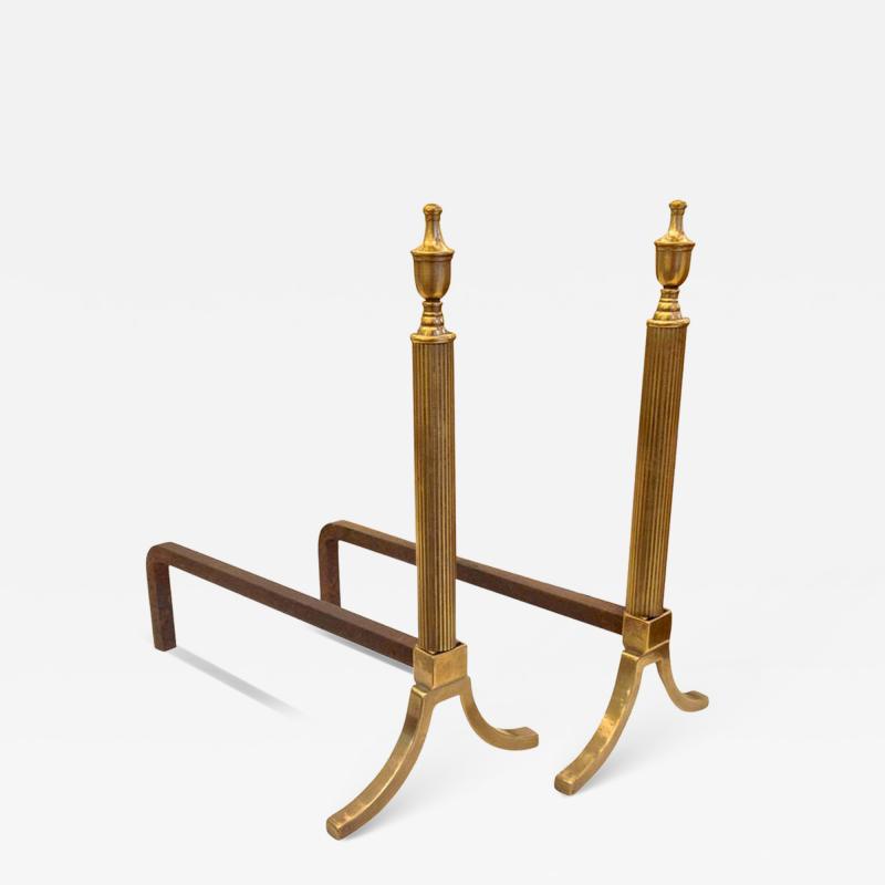 French Neoclassic Brass Andirons 