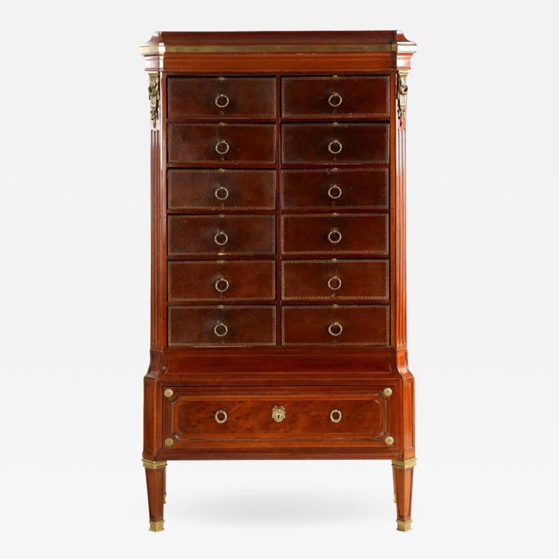 French Neoclassical Leather and Mahogany Cartonnier 19th Century