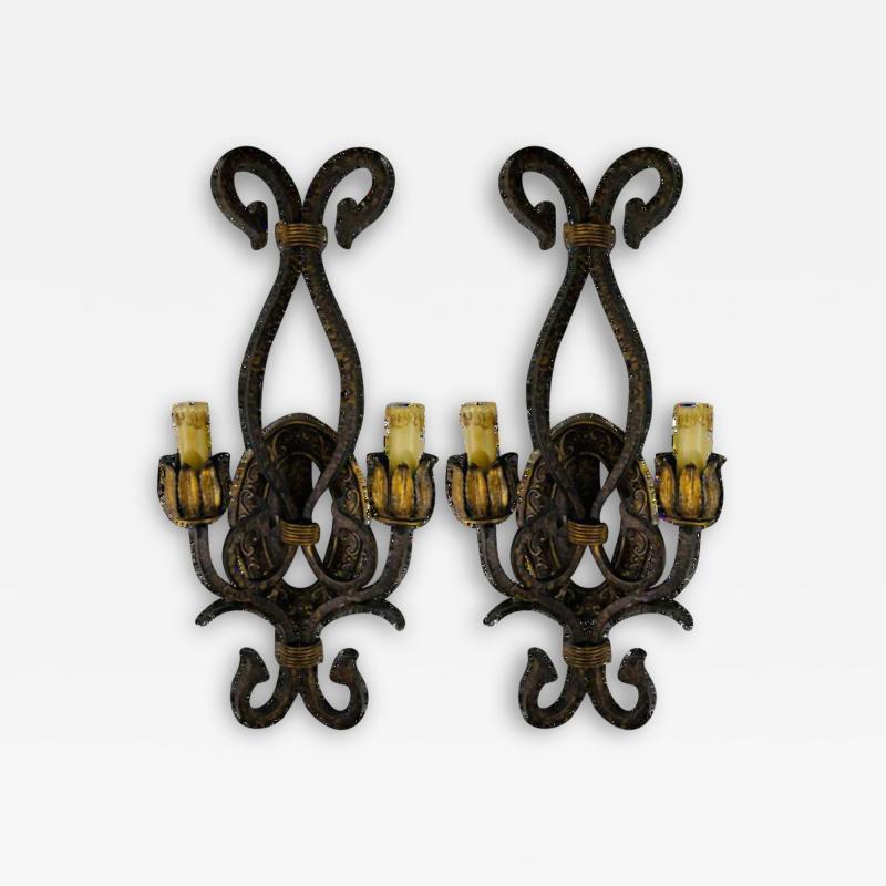 French Neoclassical Style Gilded Metal Wall Sconce a Pair