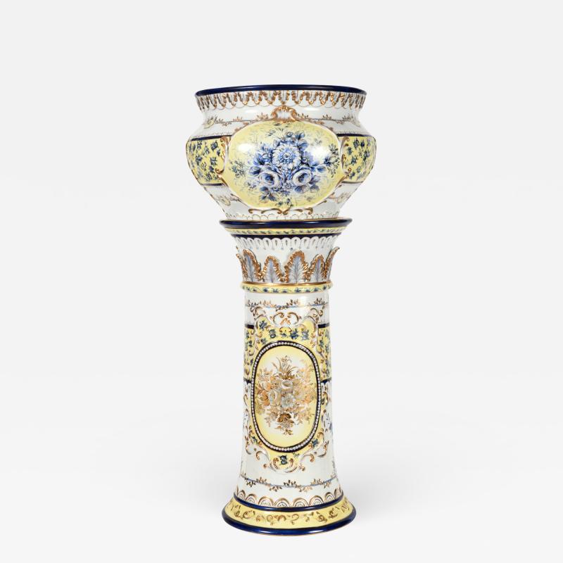 French Neoclassical Style Porcelain Plant Stand with Cache Pot Set