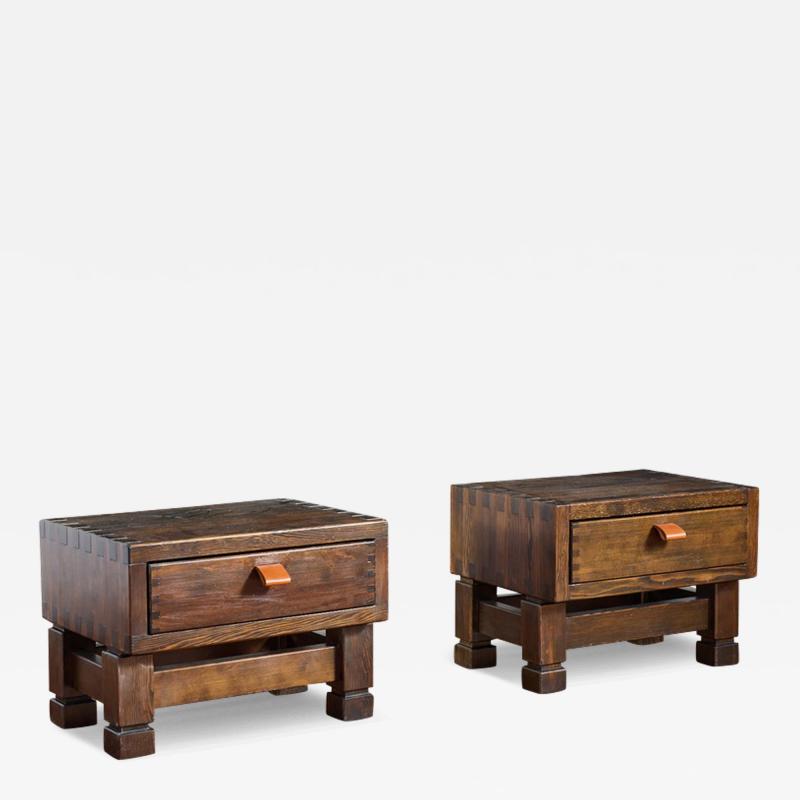 French Nightstands in Larch and Leather