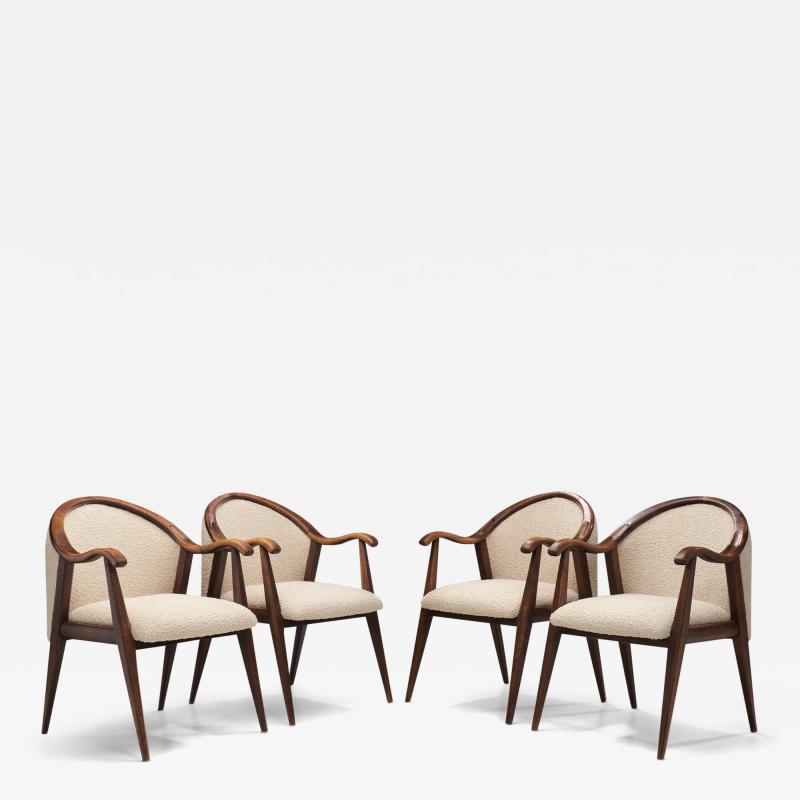 French Oak Art Deco Chairs in Taupe Boucl France 1930s