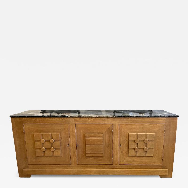 French Oak Buffet W Geometric Details and Marble Top