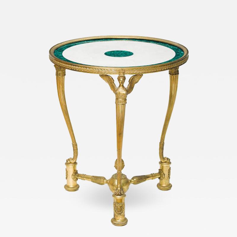 French Ormolu Bronze Malachite and White Marble Gueridon Table circa 1870