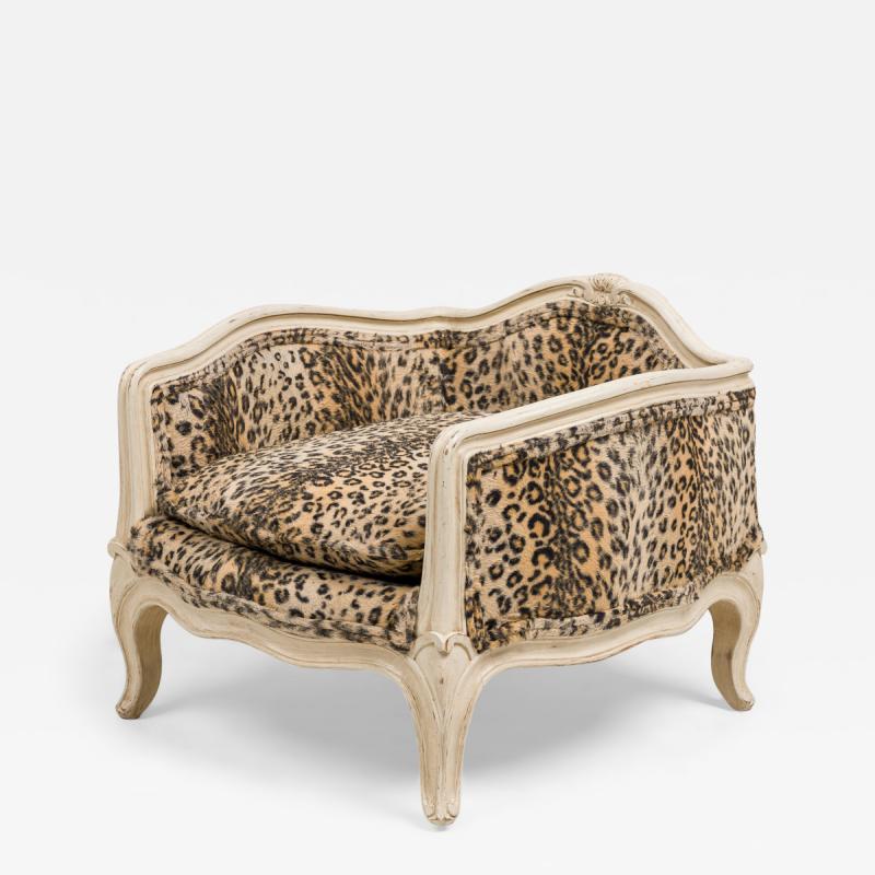 French Painted Wood Leopard Print Upholstered Pet Bed Miniature Chair