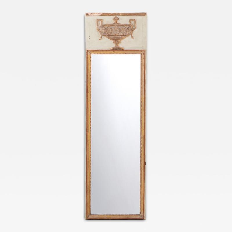 French Painted and Gilt Narrow Mirror Late 19th C 