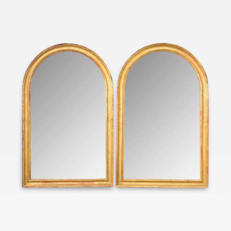 French Pair of 19th Century Arched Gilt Mirrors