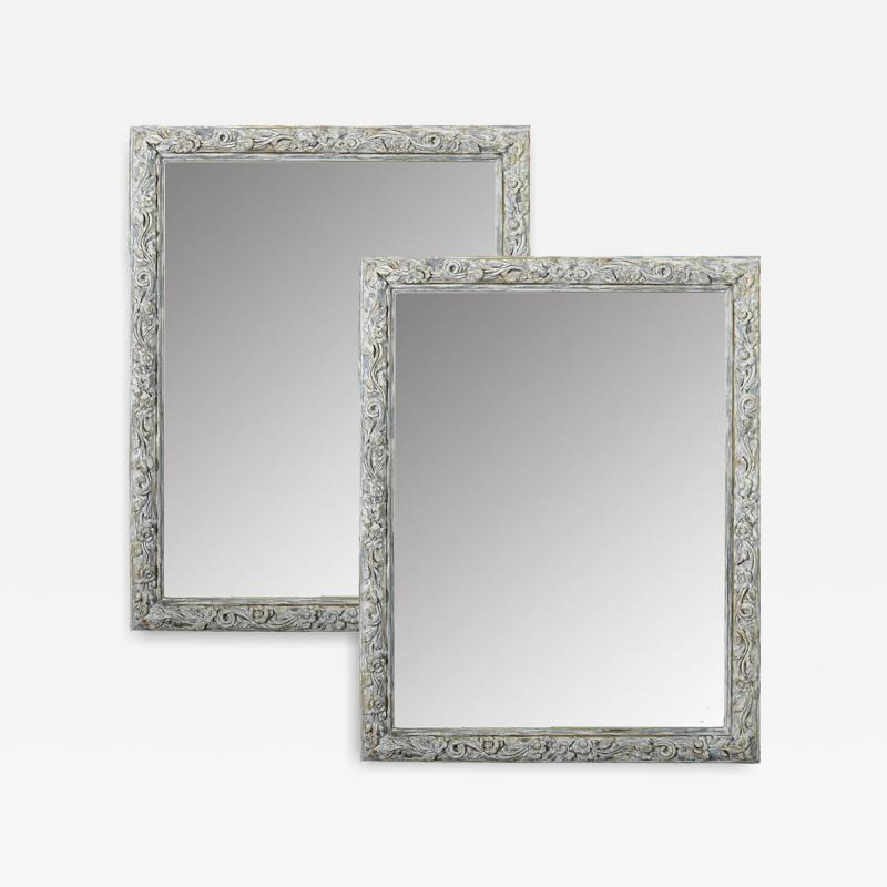 French Pair of 19th Century Carved Painted Mirrors