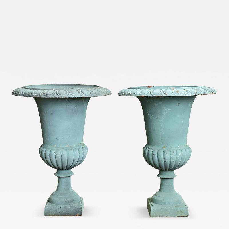 French Pair of 19th Century Cast Iron Urns