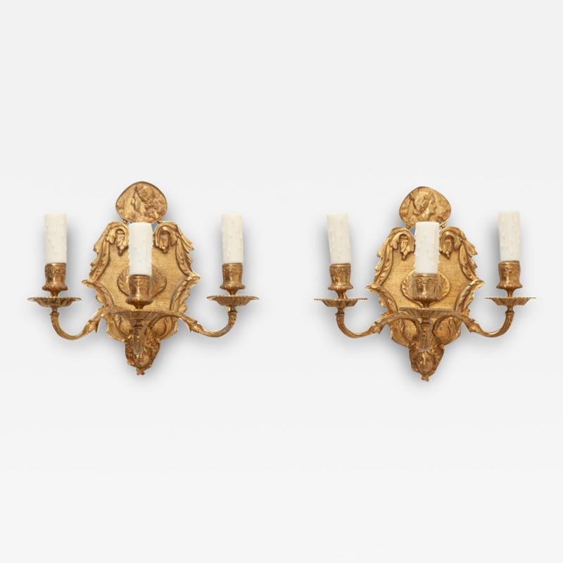 French Pair of Brass Sconces