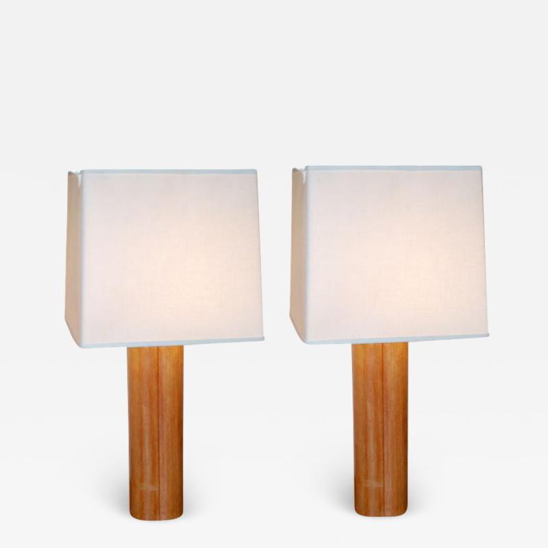 French Pair of Leather Bound Clover Lamps