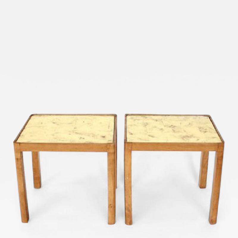 French Pair of Side Tables Beech Wood with Gold Leaf Glass tops