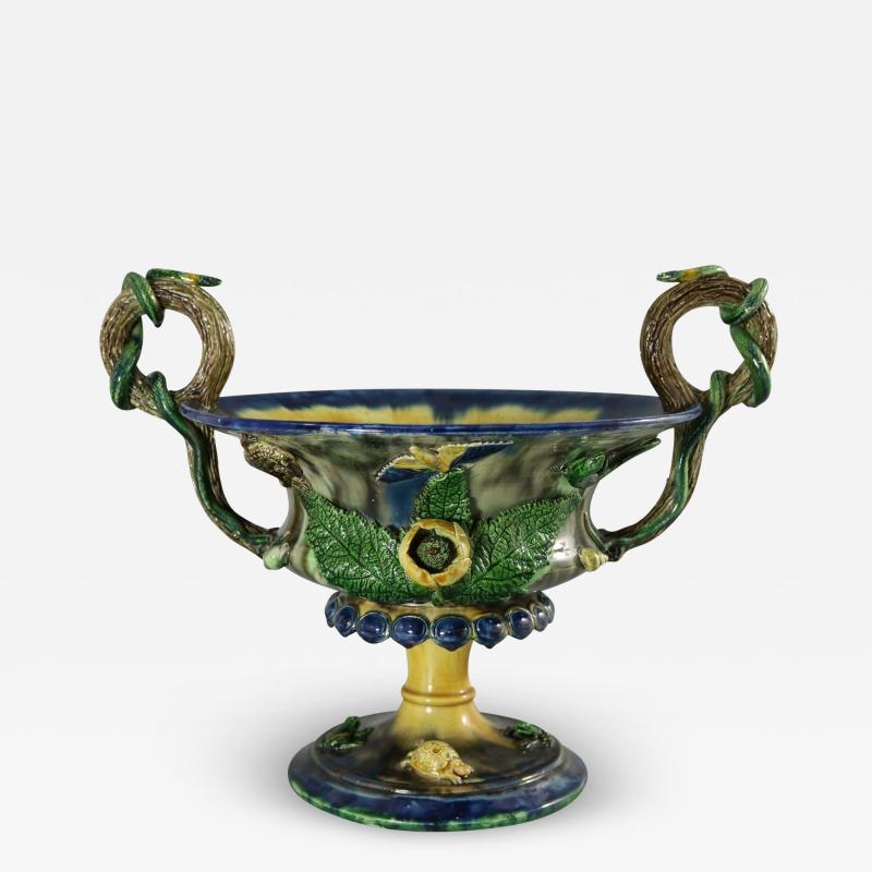 French Palissy Majolica Jardiniere with Snake Handles