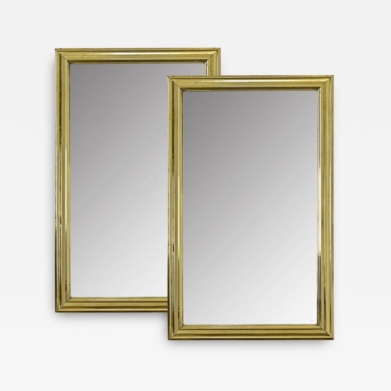 French Parisian Pair of Brass Bistro Mirrors