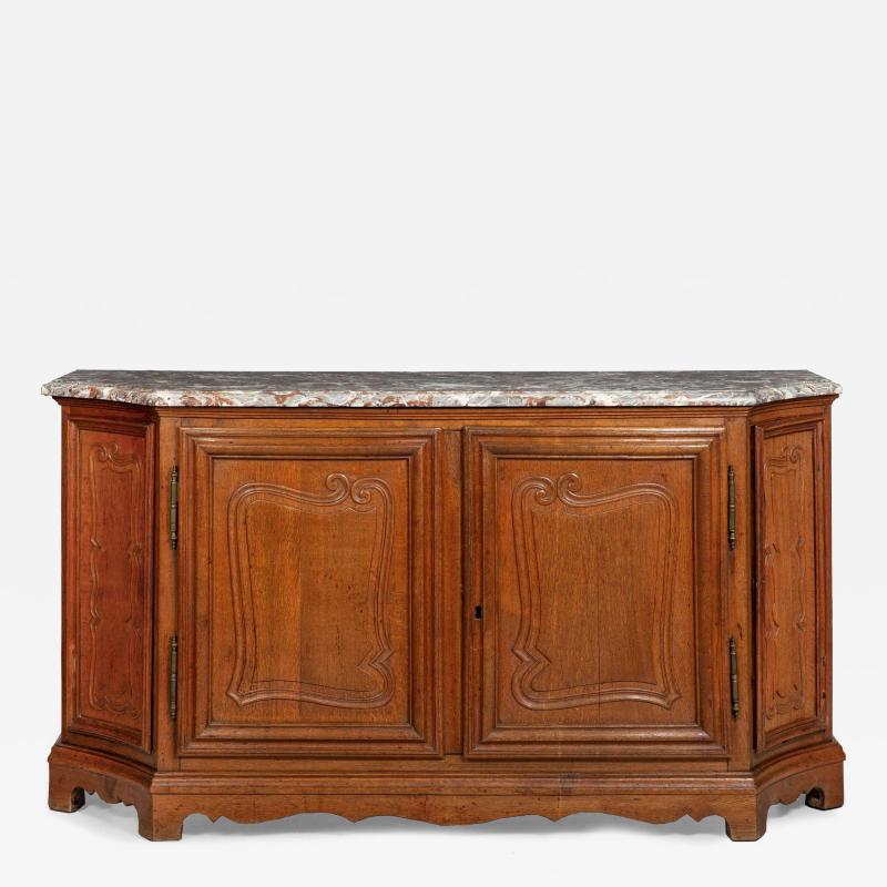French Provincial Antique Oak and Marble Buffet Sideboard Cabinet ca 1880
