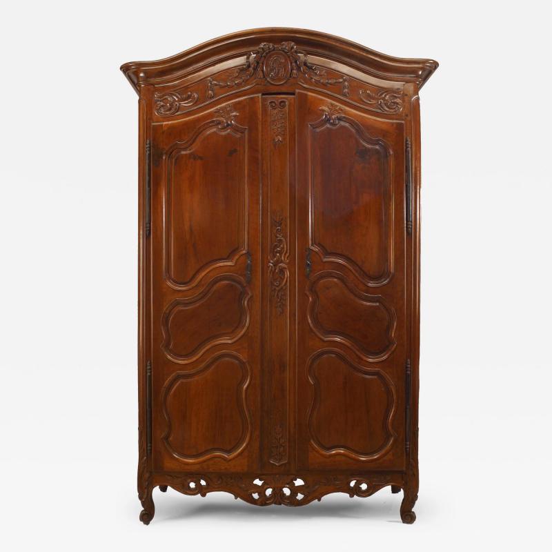 French Provincial Carved Walnut Armoire